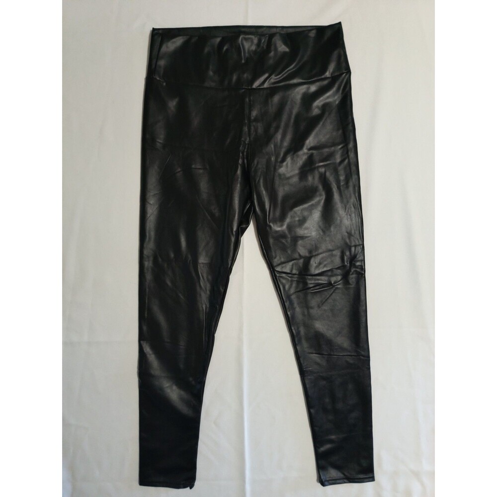 TAGOO Womens XL Black Faux Leather Leggings Pants High Rise Stretch Skinny